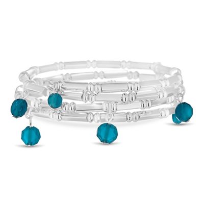 Blue droplet silver coil bracelet